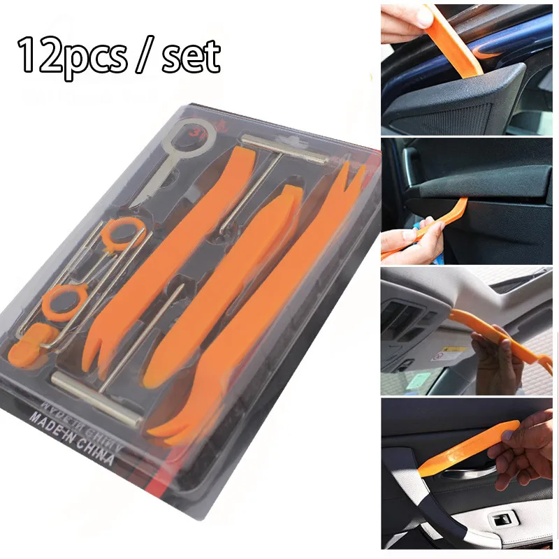 

12pcs Set Car Hand Tool Car Audio Disassembly Tool Plastic Pry Bar Door Panel Disassembly Pry Panel Interior Clip Rocker Crowbar