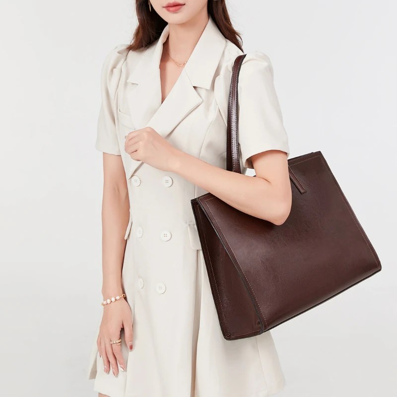 Новинка 2024 высококачественные сумки-тоуты из воловьей кожи Женские Простые