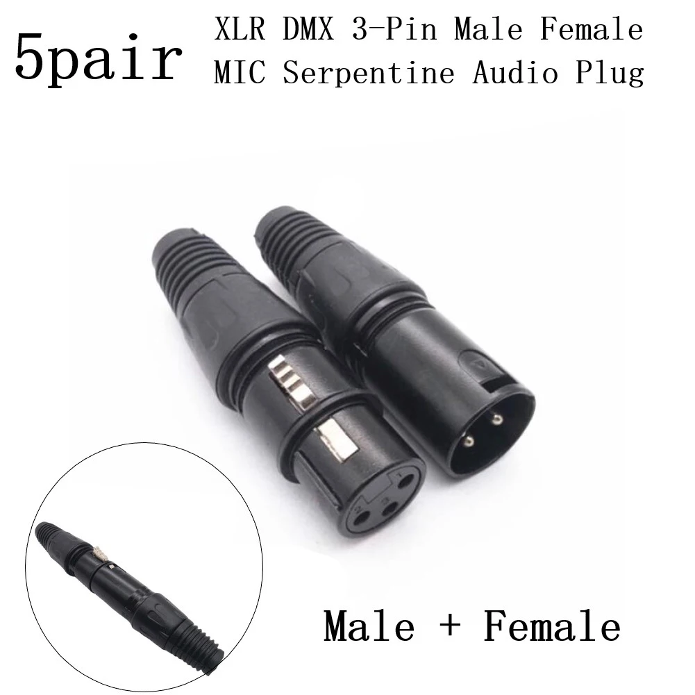

5Pair XLR DMX 3 Pin Male&Female MIC Snake Plug Audio Microphone Cable Connector For Making/Upgrading Mic Cables Hand Tools