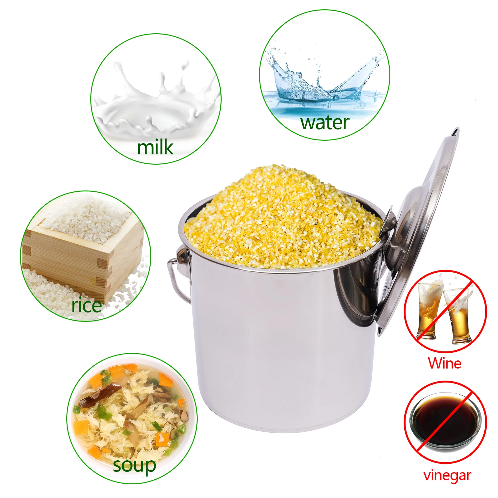 

6/12/20L Buckets Kitchen Buckets Food Buckets Milk Buckets Champagne Cooler with Stainless Steel Lid