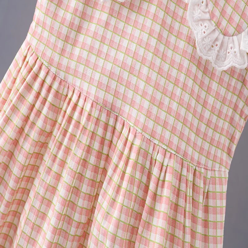 Летнее модное повседневное однотонное платье в клетку без рукавов для девочек 2024