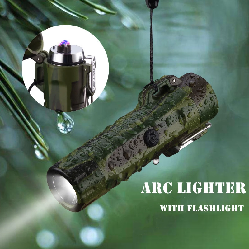 

Outdoor Survival Waterproof Electric Lighter Double Arc Usb Rechargeable Cigarette Lighter with Flash Light Smoking Accessories