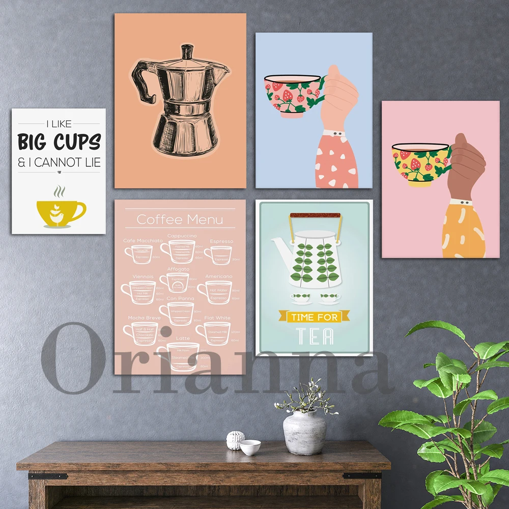 And Pink Teacup Tea Coffee Wall Art Canvas Prints Posters Modern Home Living Room Kitchen Decor Painting