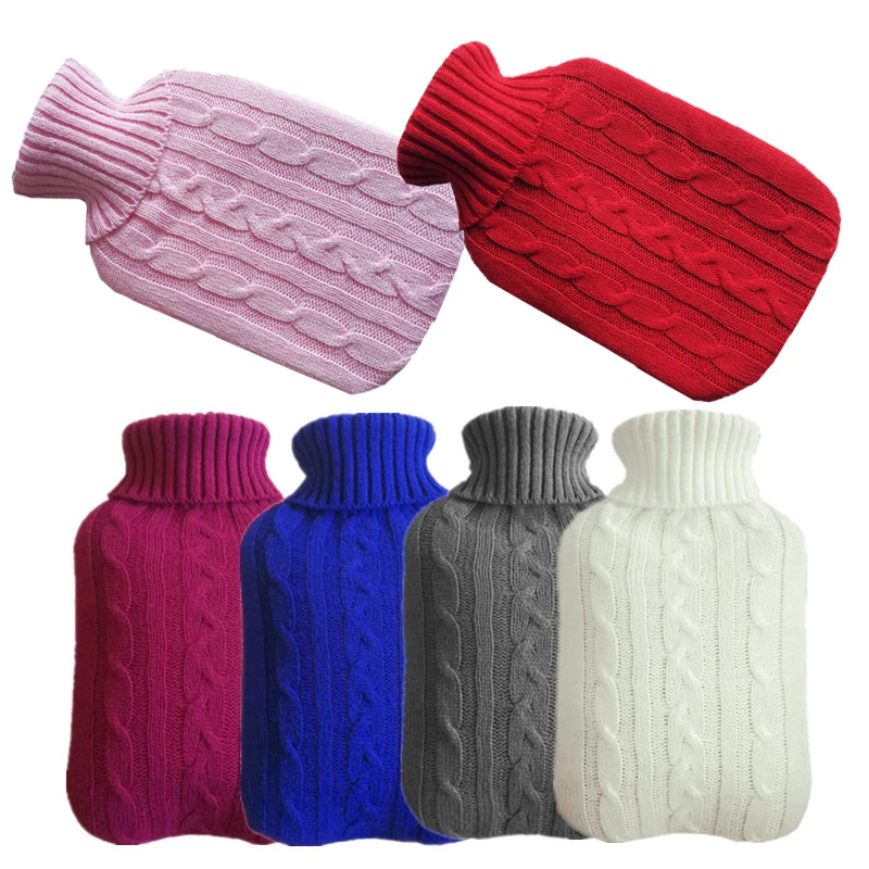 

2000ml Hot Water Bottle Knitted Cover Safe Hot Water Bottle Removable Knitted Cold-proof Warm Pouch Fashy Hot Water Hot Packs