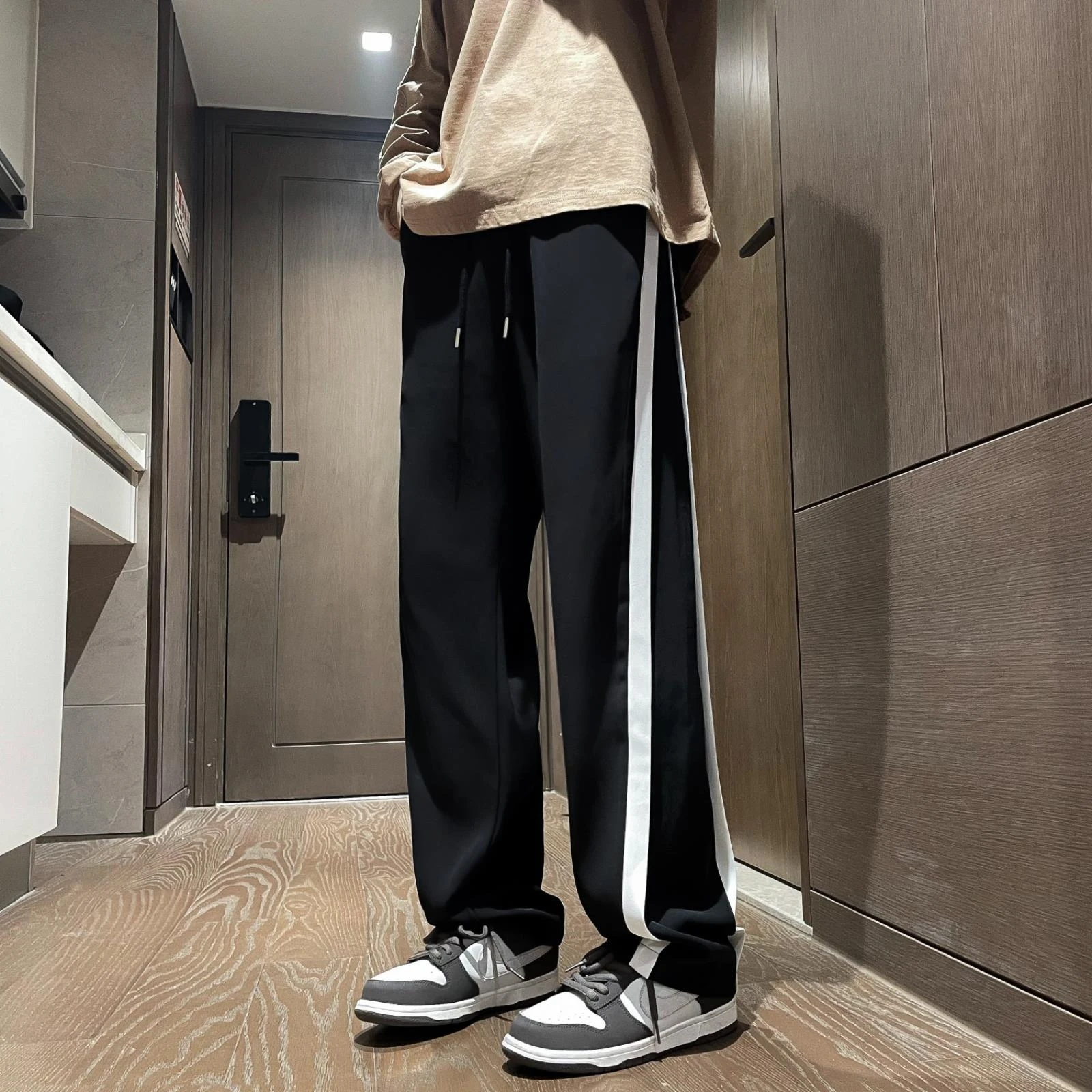 Side Patchwork Casual Pants Men's Summer Fashion Brand American Design Sense Sweat pants Loose Straight Drape Wide Leg