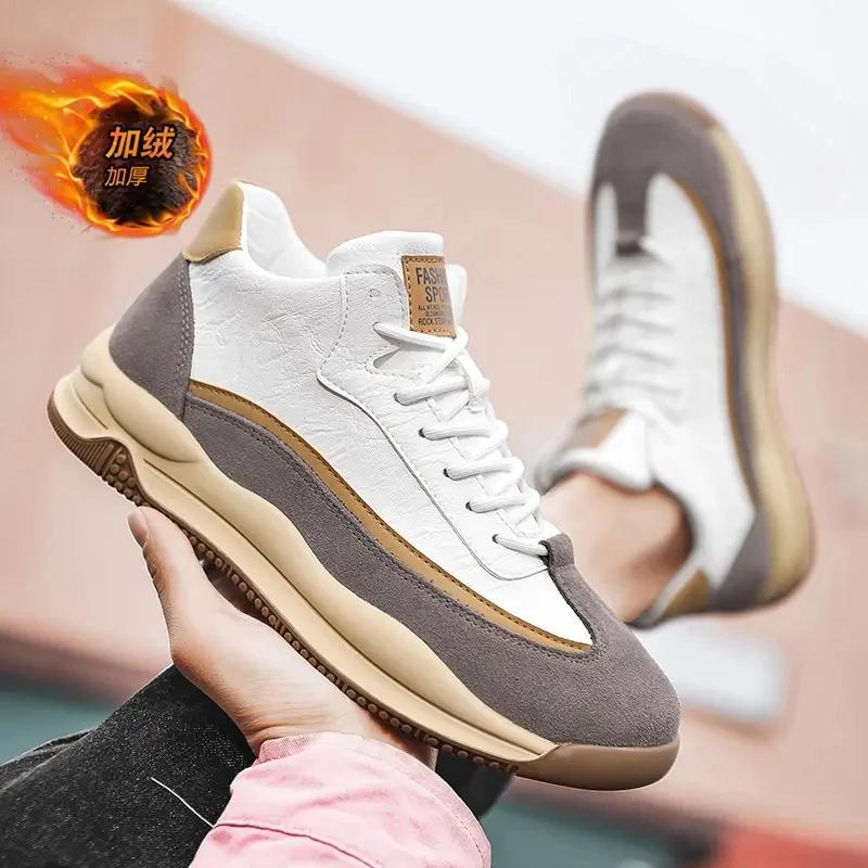 Winter Trendy Lace-up Men's Shoes Plus Velvet Thickened Warm Non-slip Casual Sports Shoes Outdoor Comfortable Male Walking Shoes