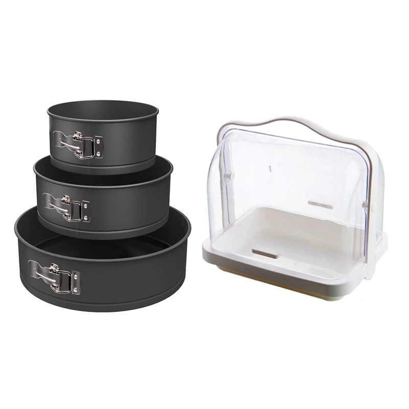 

1X Kitchen Bread Storage Box Plastic First Aid Medicine Storage Box & (6 8 10 Inches) 3 Pieces Nonstick Cake Pan