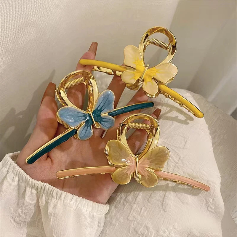 

Butterfly Drip Oil Cute Metal Hair Grip Clip Female Back Of The Head Large Size Shark Clip Hair Clip Headdress Accessories