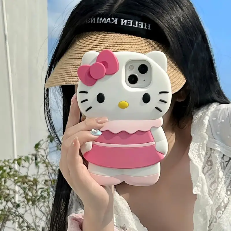 

3D стереоскопический чехол для телефона Kawaii Hello Kittys Sanrioes My Melody Kuromi мультяшный Iphone 14 13 12 Pro Max Plus Xr Xs мягкий чехол