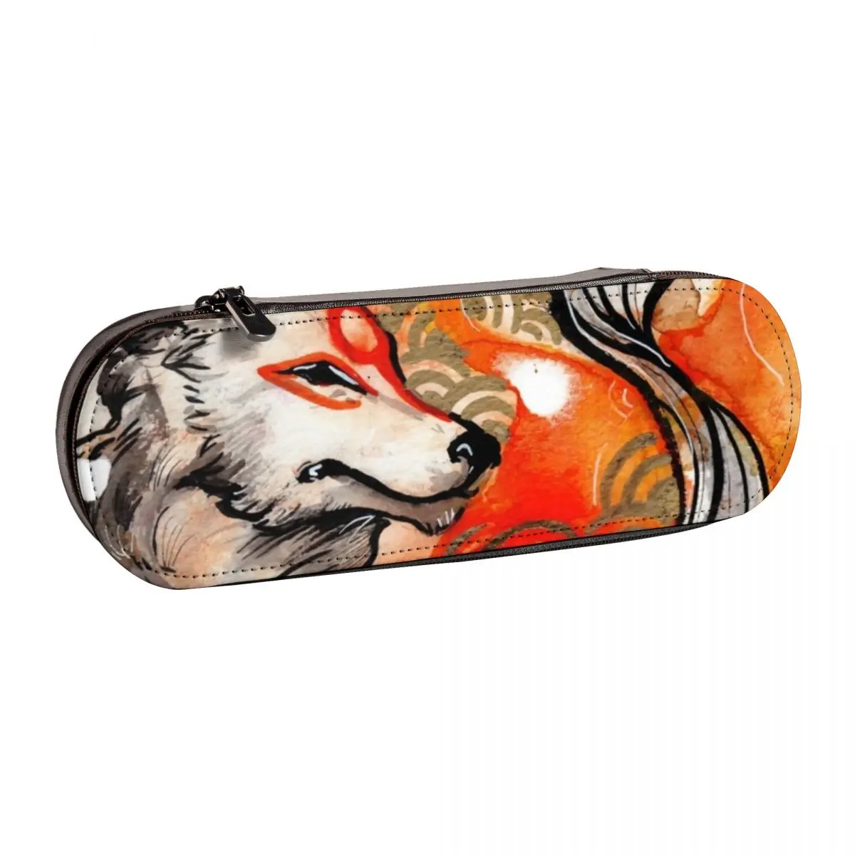 

Wolf Print Hard Pencil Case Okami Amaterasu Back to School Medium Leather Pencil Box Boy Girl Cute Zip Pen Organizer