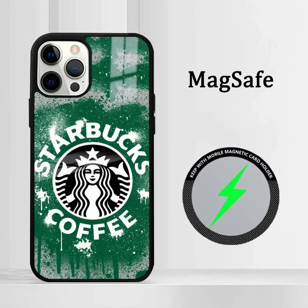 Брендовый чехол для телефона Coffee S-Star B-Bucks iPhone 16 15 14 13 12 11 Pro Max Plus Mini Magsafe Mirror