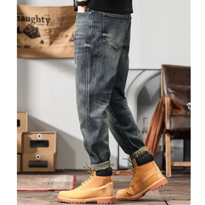 Men's Wear Vintage Loose Blue Large Jeans 2022 Autumn and Winter New Pattern Fashion Versatile Straight Cylinder Trousers Female