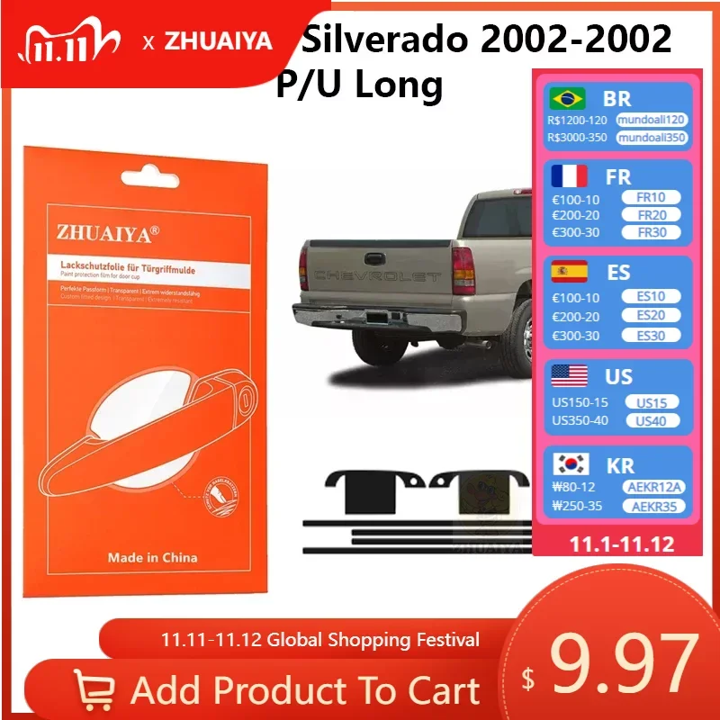 

Защитная пленка ZHUAIYA для красок дверной ручки, ТПУ PPF для Chevrolet Silverado 2006-2002 P/U Long