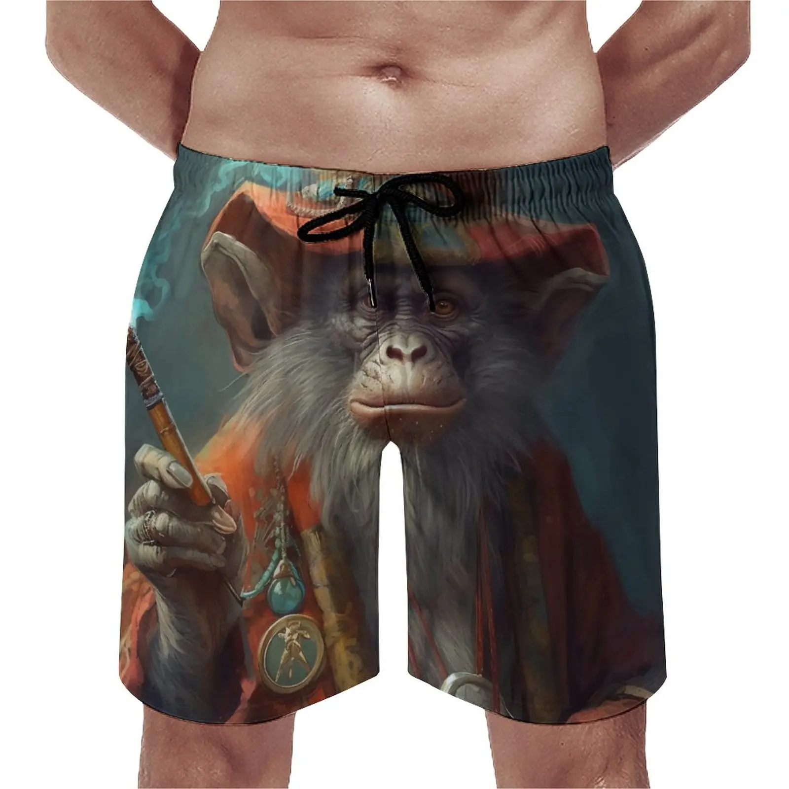 

Summer Board Shorts Monkey Surfing Gangster-style Godfather Pattern Beach Short Pants Funny Fast Dry Swimming Trunks Plus Size