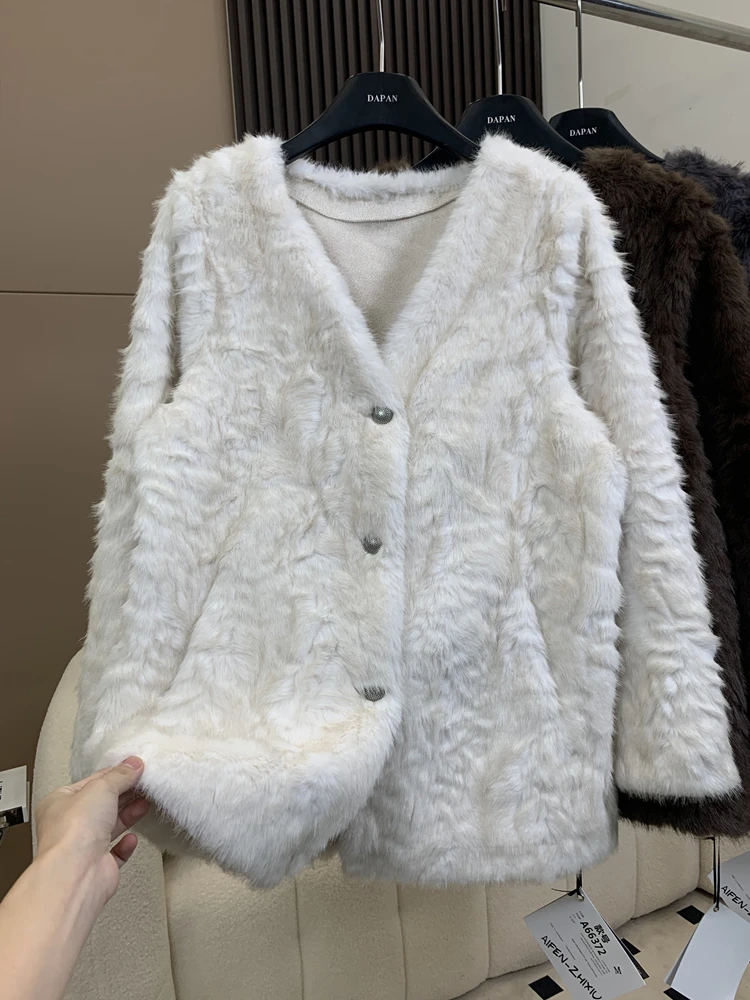 Меховая интегрированная верхняя одежда средней длины женская зима 2024 толстый