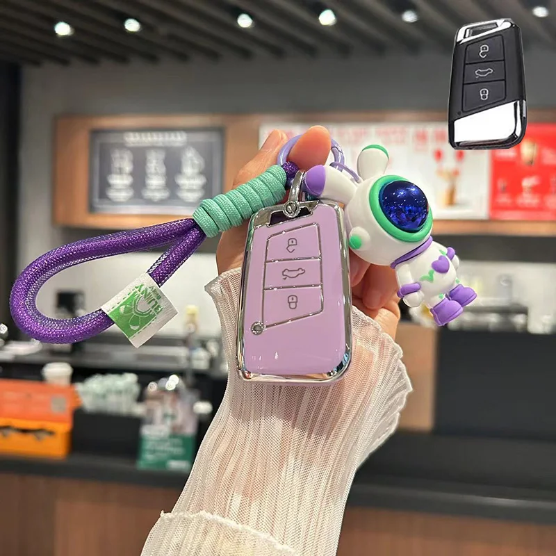 

New TPU Car Key Case Cover for VW Volkswagen Passat B8 Tiguan Magotan Golf For Skoda Kodiaq Superb A7 With Space Rabbit Keychain