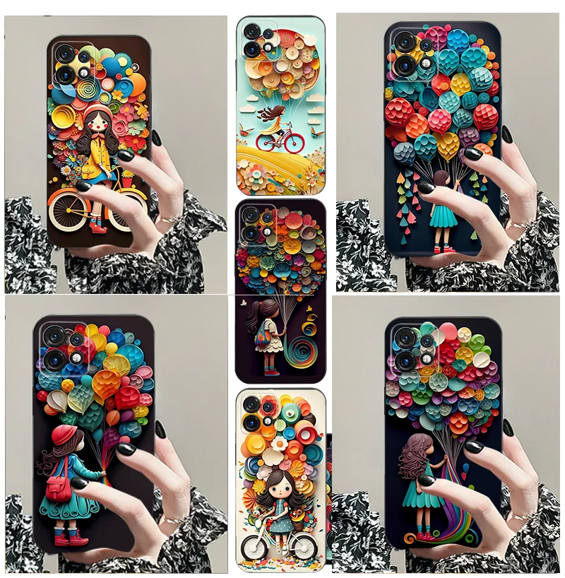 For Moto G 04 Ultra 30 Pro 85 x 34 40 neo 50 54 200 24 64 s 14 4 5 TPU Black Soft Phone Case Balloon Flower Girl
