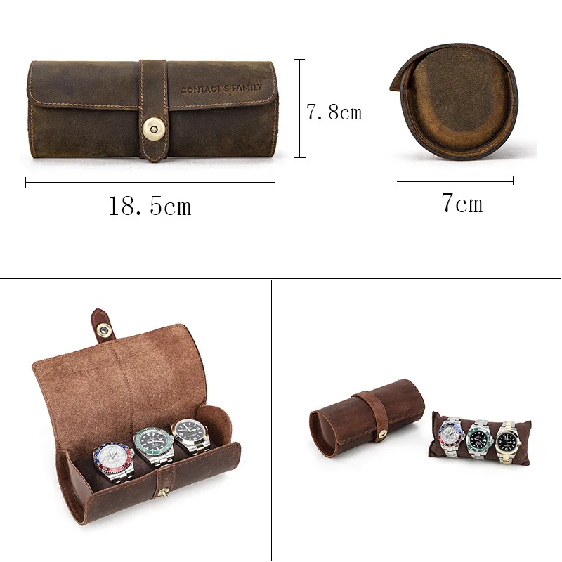 Leather Watch Box Organizer for Men Travel Storage Bag Luxury Retro Crazy Horse Skin Package Case for Watch Portable Display New