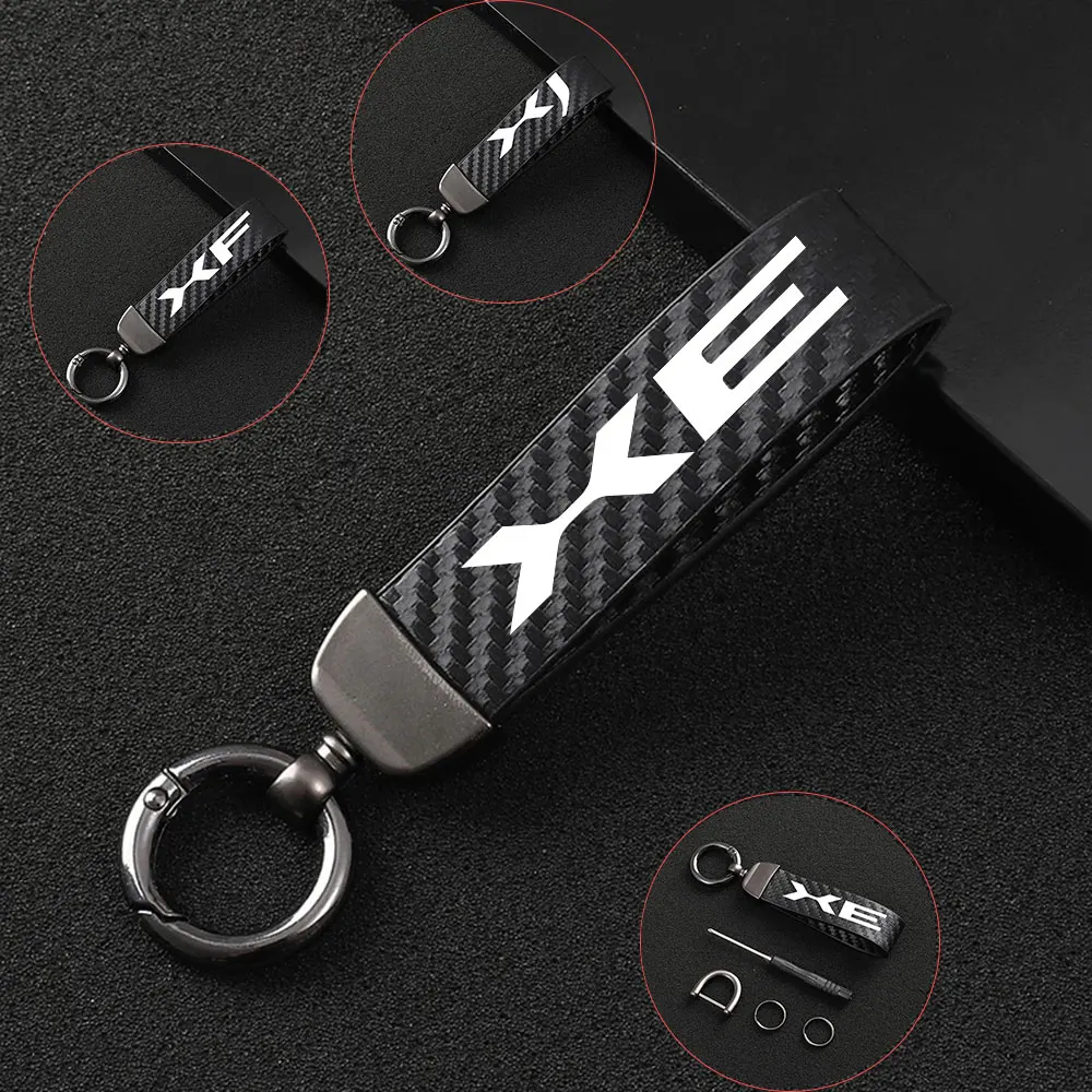 

For Jaguar XE XF XJ Car KeyChain Carbon Fiber Style Leather Car Key Rings Holder Bag Pendant High-Grade Auto Accessories