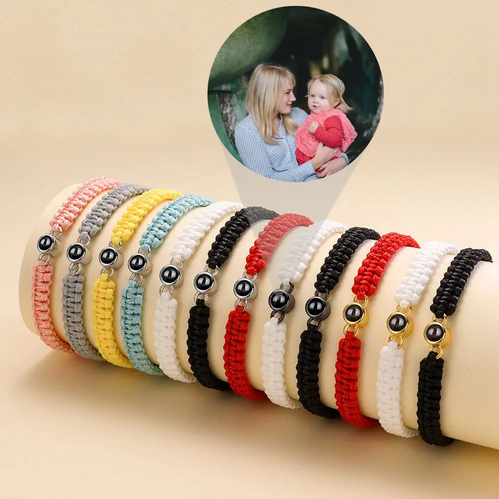 Personalized Custom Projection Photo Bracelet Adjustable Circle Photo Color Braided Bracelets for Women Jewelry Family Gift
