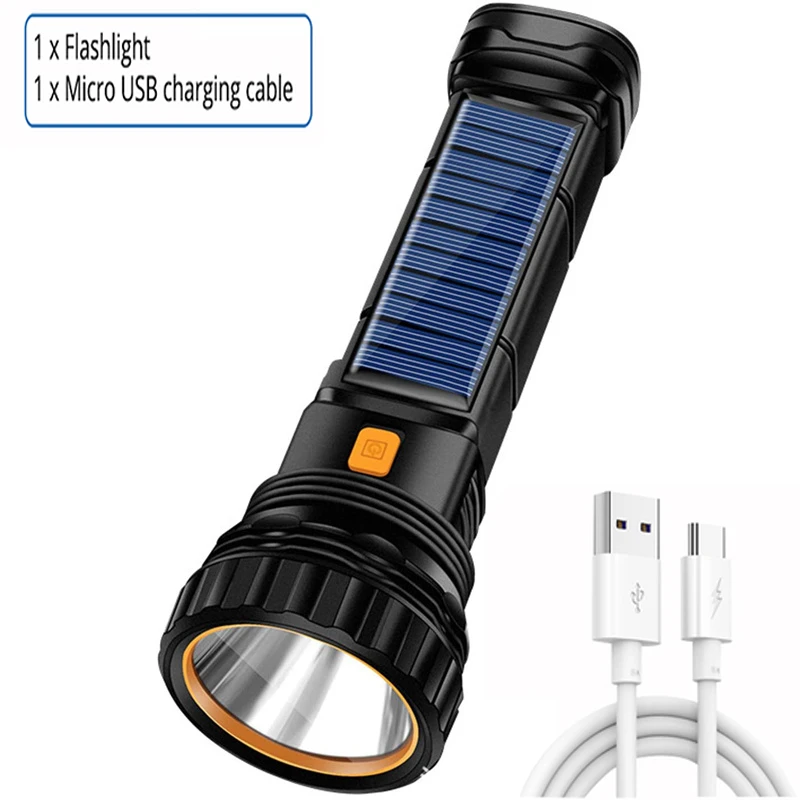 

Портативный Тактический Светодиодный Фонарь С USB/солнечной Зарядкой, 1500 мАч, Высокой Яркости, С Дальним Светом Для Кемпинга
