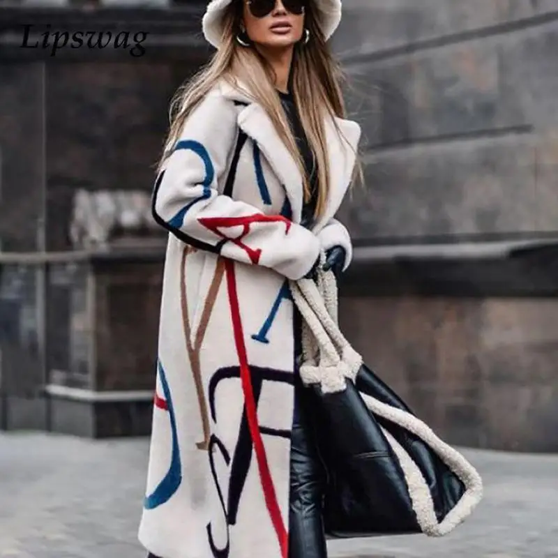 

Women Casual Blend Wool Long Overcoat Jacket Autumn Fashion Lady Print Lapel Cardigan Tops Winter Long Sleeve Loose Outwear Coat