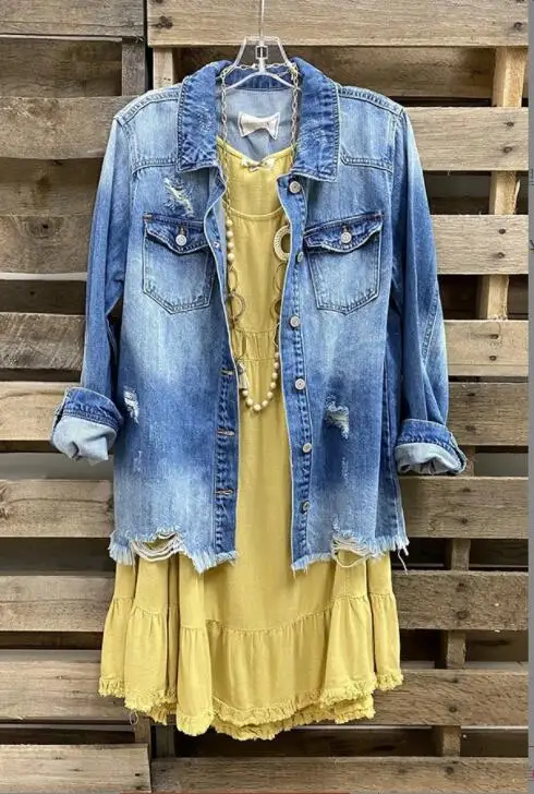 

Женская джинсовая куртка, свободная длинная однотонная куртка из денима в винтажном стиле, повседневная верхняя одежда, весна-осень 2022