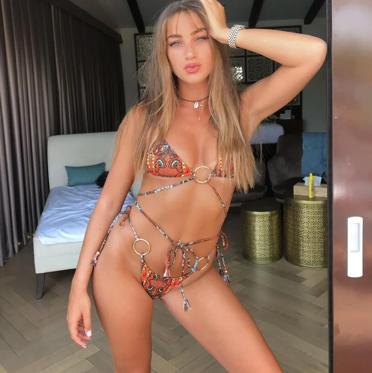 

Sexy Bandage Bikini 2022 Print Biquini Women Bathing Suits Hollow Out Swimsuit String Micro Bikini Set Ring Swimwear Vacation