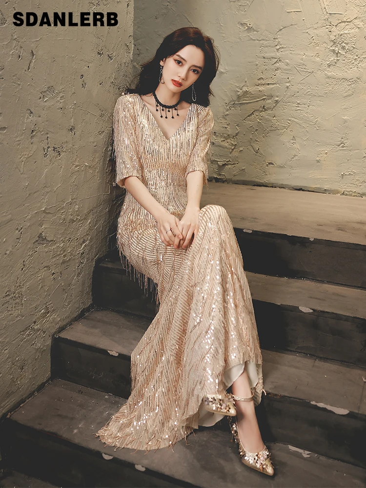

French Retro Long Formal Dress Temperament 2022 New Light Luxury Minority High-End Host Party Evening Maxi Dress Female