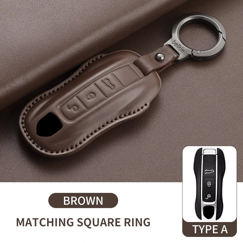 Кожаный чехол для ключей от автомобиля с верхним слоем для Porsche 718 Cayenne Panamera 911 Macan Taycan Cayman Boxster, аксессуары для ключей от автомобиля
