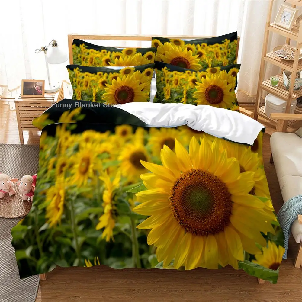 

Sunflowers Bedding 3-piece Digital Printing Cartoon Plain Weave Craft For North America And Europe Bedding Set Queen