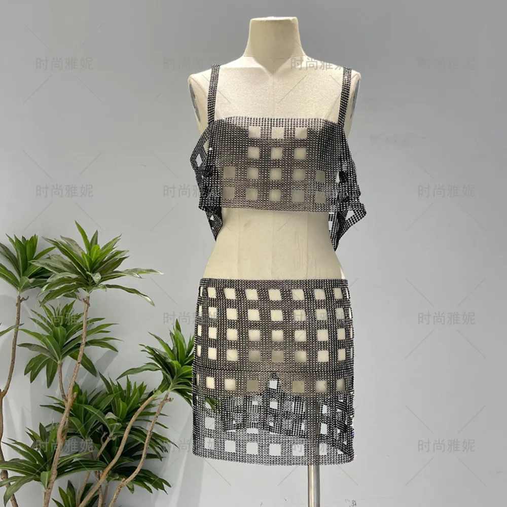 Женский комплект из 2 предметов ромбовидный Блестящий кроп-топ с бриллиантами