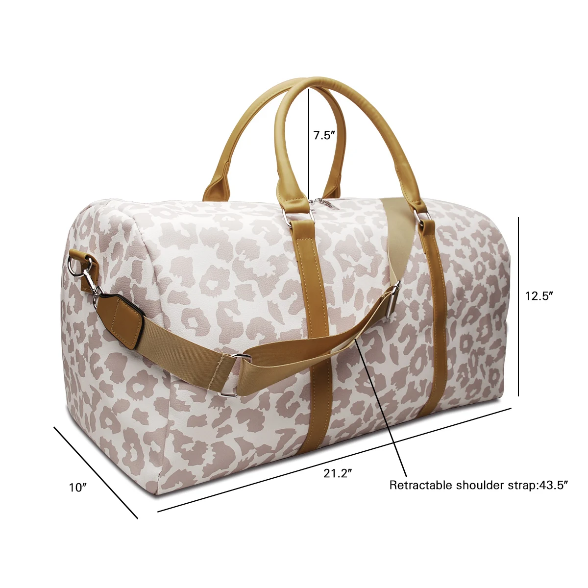Women PU Leather Leopard Weekender Duffle Bag White Cheetah Duffle Tote Larege Travel Bag with Shoulder Strap For Travel Holiday