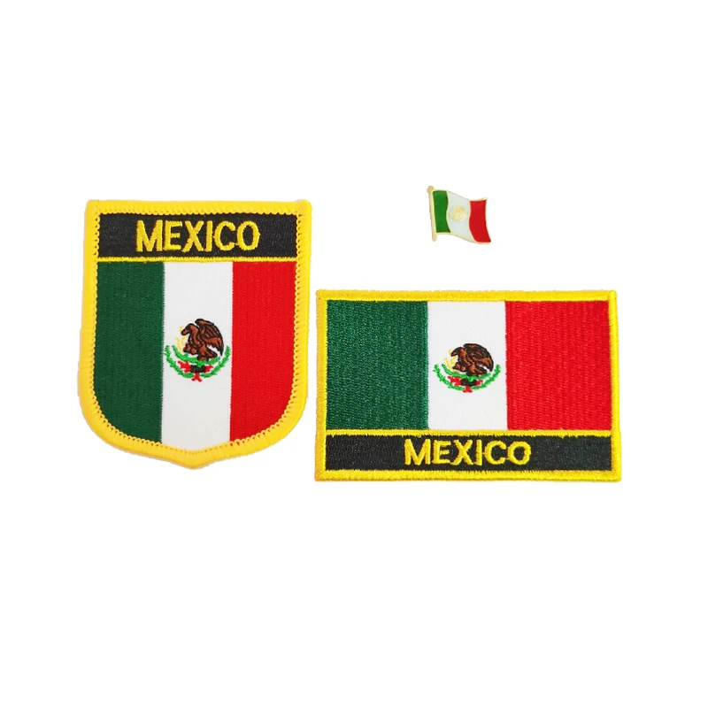 Mexico National Flag Embroidery Patches Badge Shield And Square Shape Pin One Set On The Cloth Armband   Backpack  Decoration images - 6