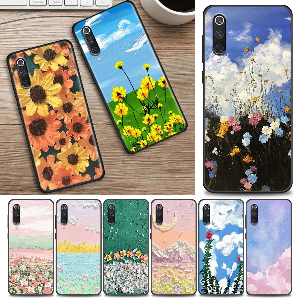 

Art Oil Painting Flower Scenery Case For Xiaomi Poco C50 C40 X4 F4 M5 N5S M4 X4 X3 F3 M3 GT Pro Nfc Redmi Note 8 7 Black Cover