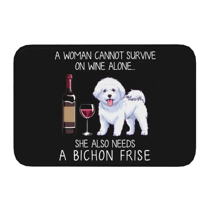 

Забавный коврик Bichon Frise и Wine для входной двери собаки, нескользящий уличный Быстросохнущий коврик для домашних животных, щенков, Придверный ...