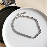punk asymmetric pendant necklace for women delicate shiny diamond neck chain rhinestone clavicle chain fashion jewelry gifts2525