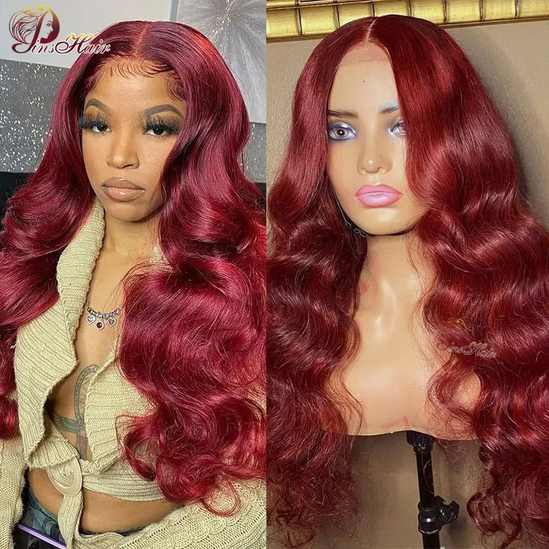 Burgundy Red Colored 13X4 Lace Frontal Human Hair Wigs Body Wave Lace Front Wigs Peruvian Curly Hd Lace Front Human Hair Wigs