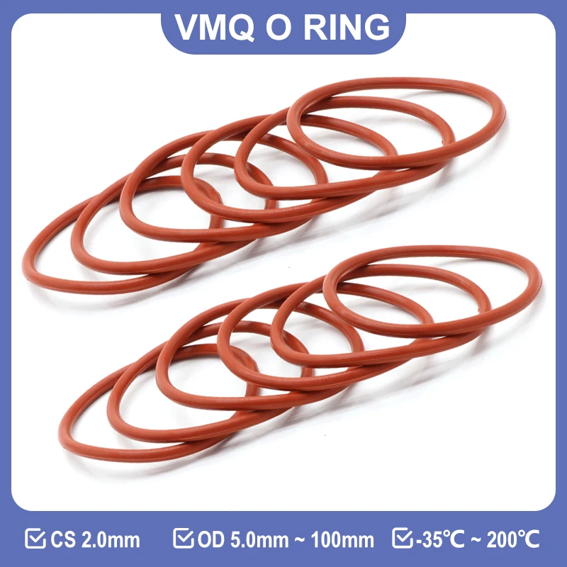 

Красное уплотнительное кольцо VMQ CS 2,0 мм, наружный диаметр 5,0 мм ~ 100 мм, пищевая силиконовая резина, изоляция, уплотнение, водонепроницаемая шайба, прокладки для плиты