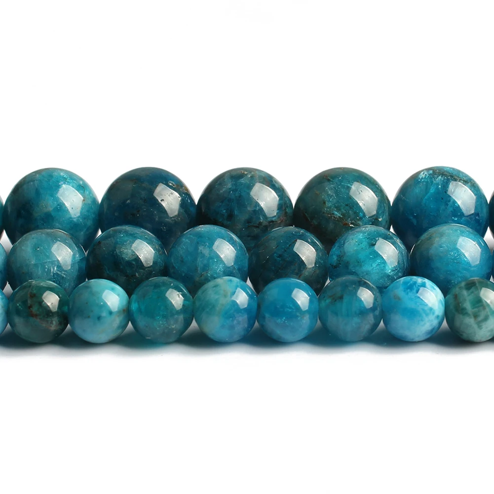 Круглые Гладкие бусины А + синего апатита для изготовления ювелирных изделий
