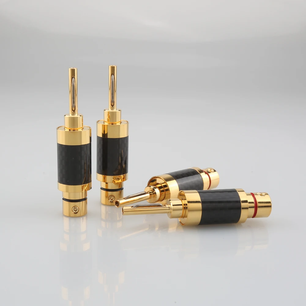 Gold Plated No Need Soderling Banana Plug Carbon Fiber Screw Lock Speaker Cable Wire Banana Connector