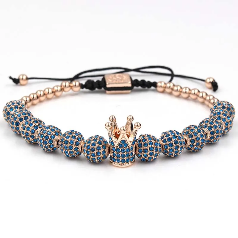 

Wholesale Fashion Men Bracelet Jewelry Braiding Macrame CZ Copper Beads Crown Bracelets for Women Hip Hop Jewelry Gift