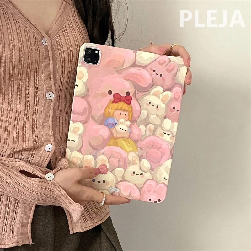 

Милый кролик куклы защитный чехол для iPad 5 6 7 9.7/mini 6 задняя крышка для iPad 10 Gen Air 5/4/3 10.9/10.5 Pro 2022 2021 11 дюймов мультфильм силиконовые противоударные чехлы