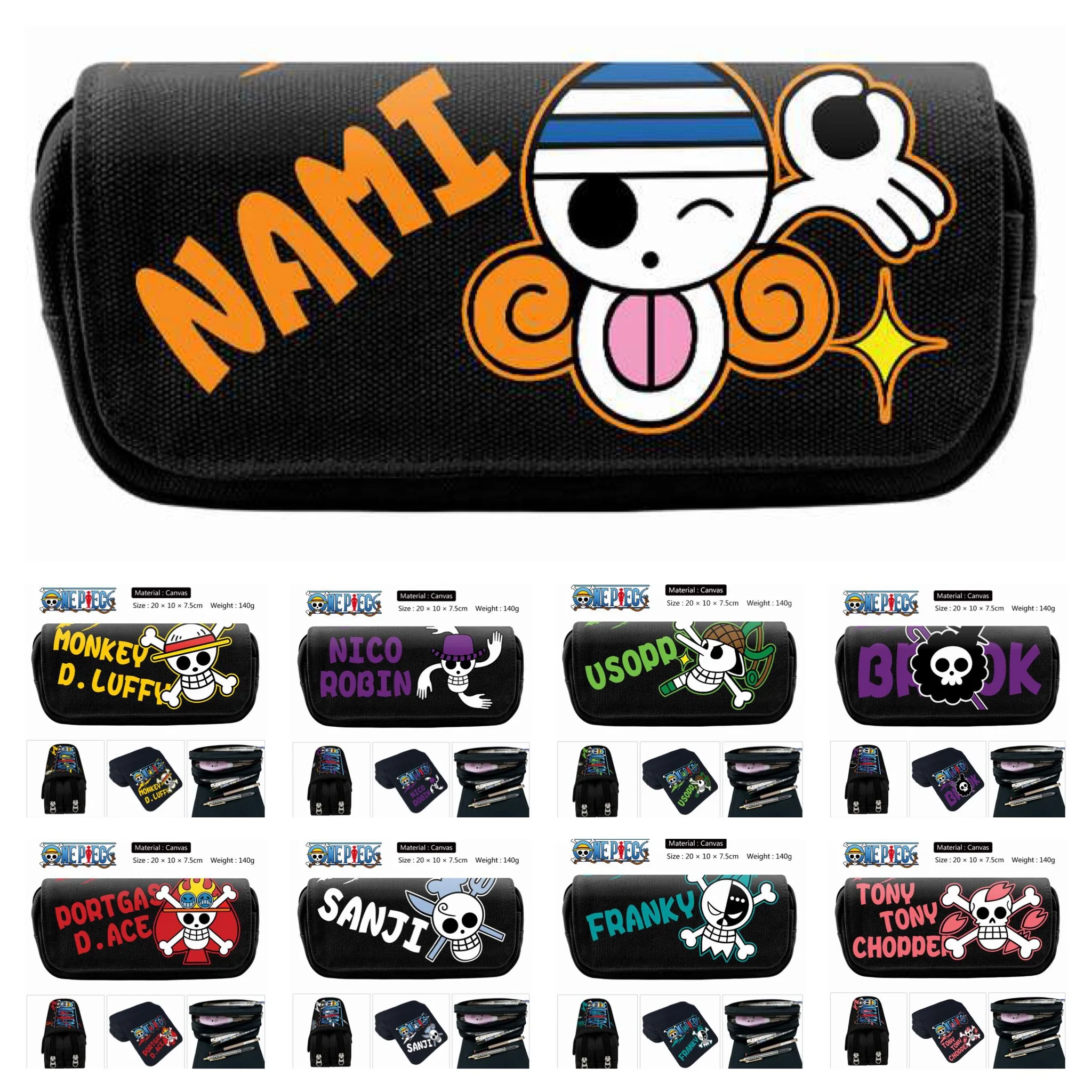 

Cartoon One Piec Lufy BROOK Burukku / Pencil Bag Canvas Zipper Pen Bag Case Anime Student Stationary Gift Collectible Toy Gift