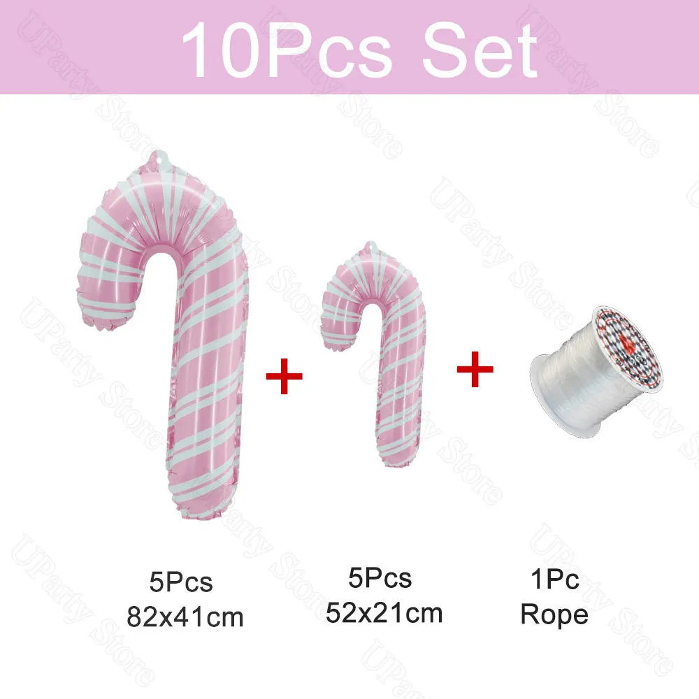 

10/20 шт., рождественские конфеты, фольгированные шары, розовые, зеленые, красные, леденец, конфетная трость, гелиевые шары для украшения рождественской вечеринки