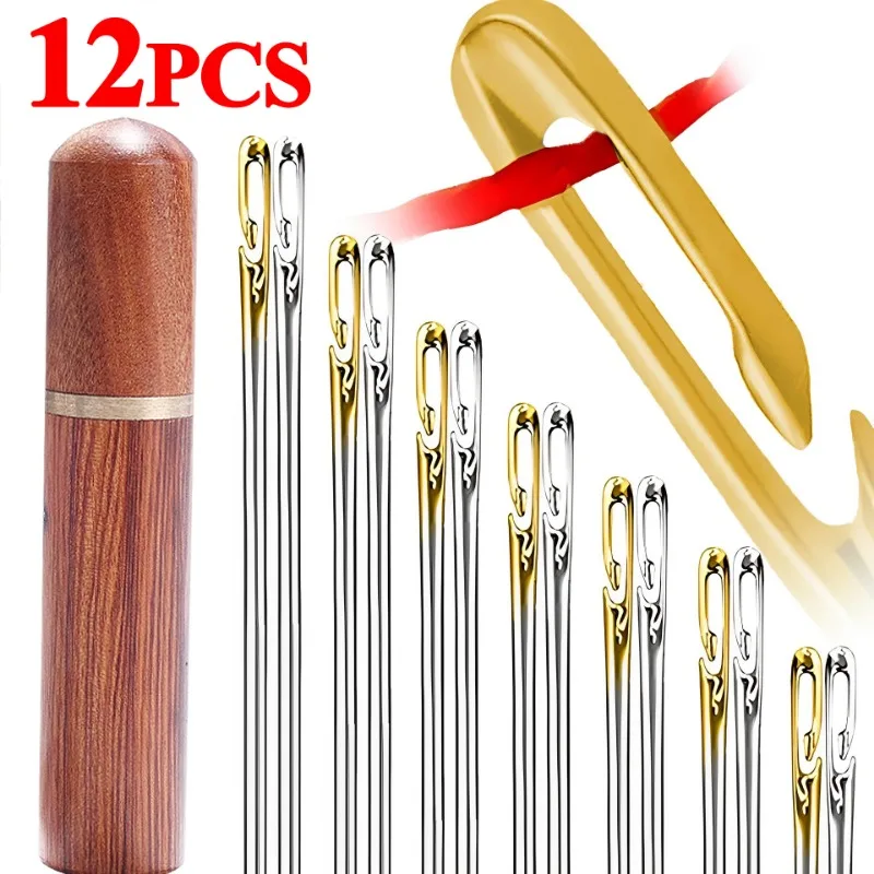 

Blind Sewing Needle Set Big Hole Needle-side Stainless Steel Clothes Needles Pear Storage Wooden Cylinder Hand Sewing Tool Kit
