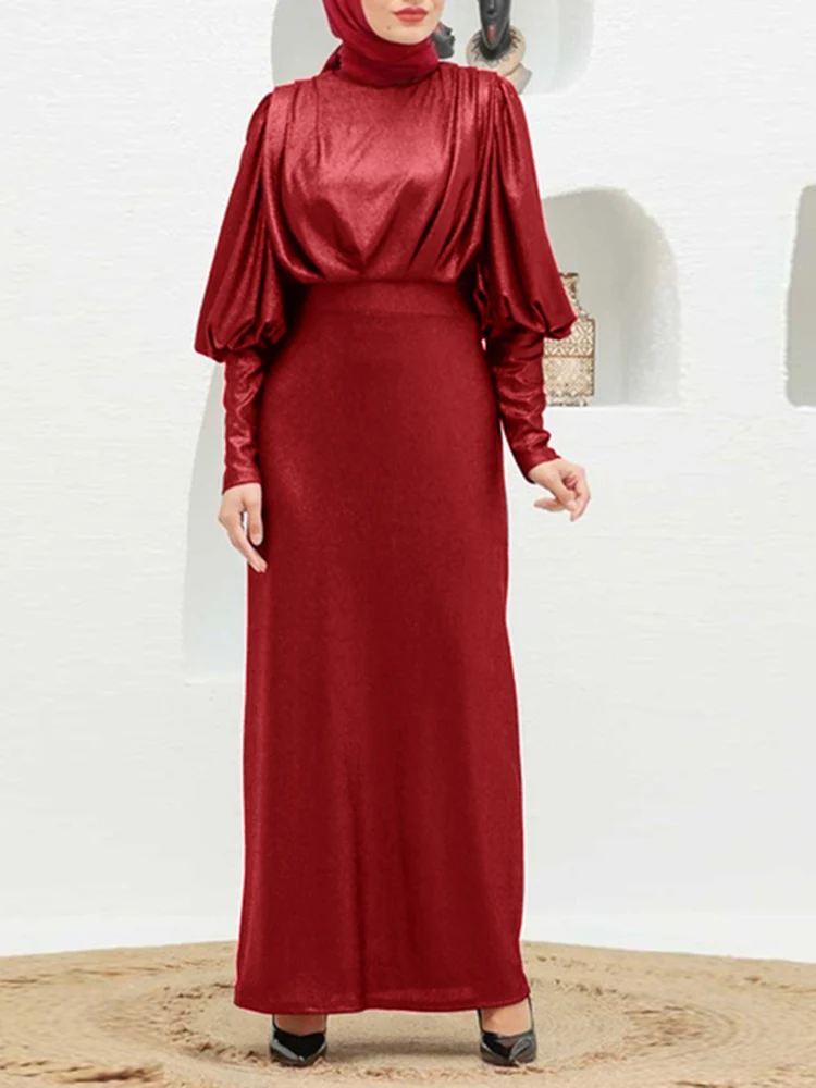 Винтажный женский весенний сарафан 2022 ZANZEA, весеннее мусульманское атласное платье, повседневная абайя с длинным рукавом, хиджаб, Макси-плат...