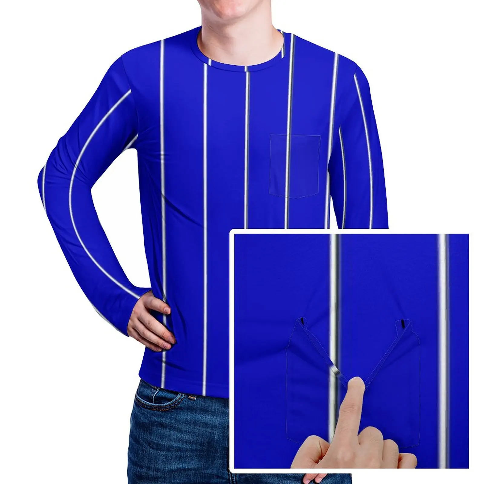 

Морская синяя футболка с карманом в белую полоску, модные футболки, мужская футболка эмо, футболки с длинным рукавом, большие размеры