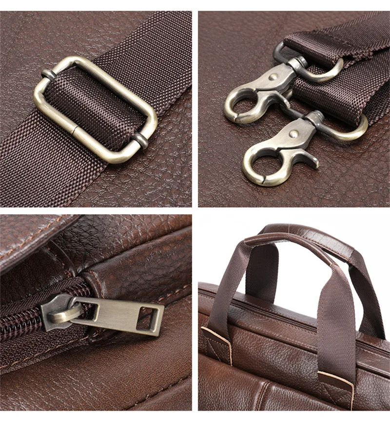 Business casual genuine leather men's briefcase vintage luxury soft real cowhide anti-theft handbag work laptop messenger bag