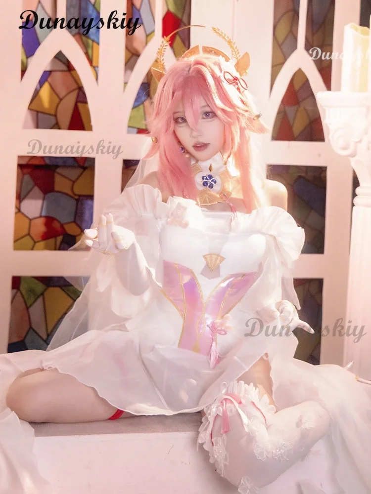 Yae Miko Косплей Костюм невесты игра Genshin impact DOKIDOKI-R белое Милое Свадебное Платье doujin